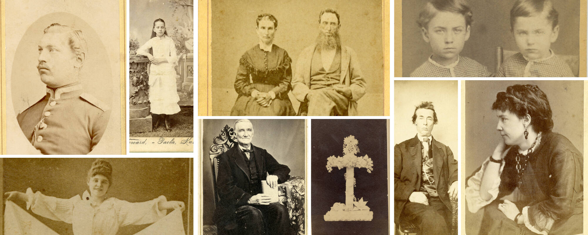 Collage of nine different images from the GVSU Art Museum Collection that represent cartes de visite.